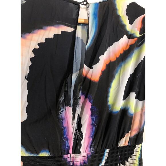 A.L.C. Leah Dress Printed Long Sleeve Smocked Waist A-Line Maxi Black Multi 0 - Picture 6 of 10